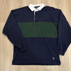 Y2K Nautica Men's Casual Navy and Green polo rugby Shirt size XL